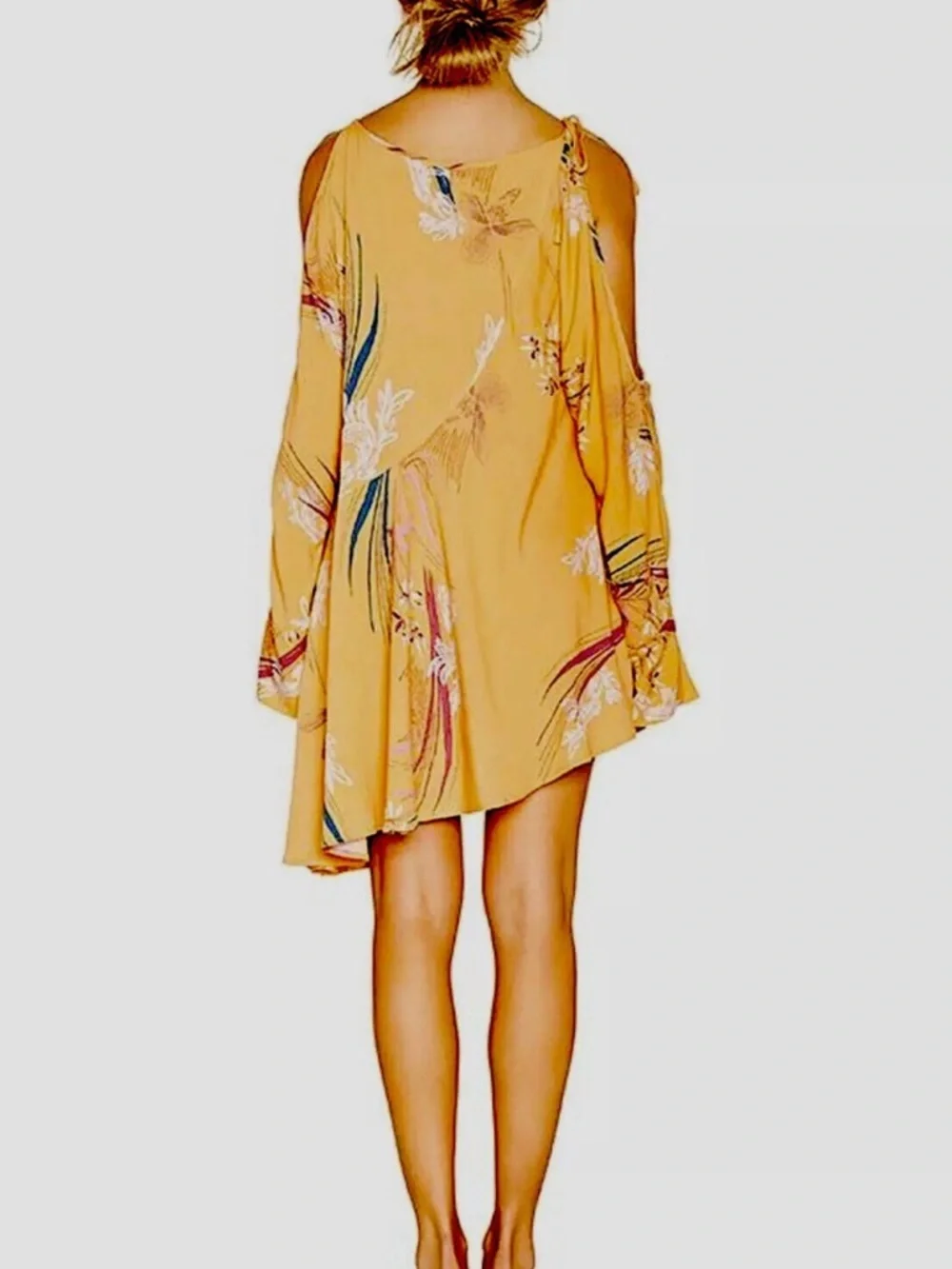 Free People Orange Floral Clear Skies Long Sleeve Mini Dress